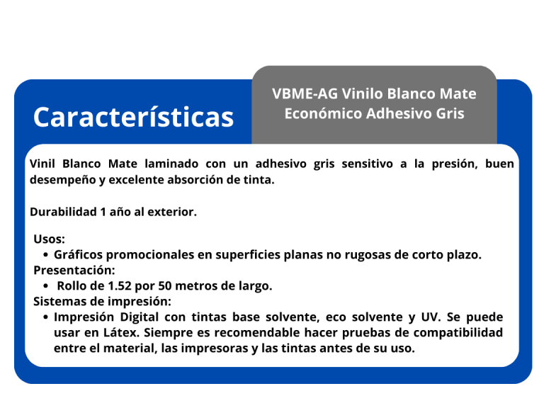 VBME-AG Vinilo Blanco Mate Económico Adhesivo Gris