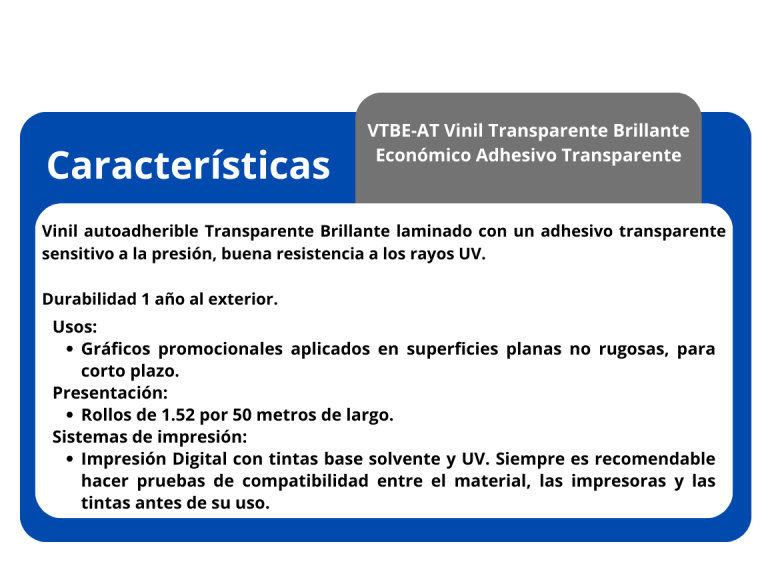 VTBE-AT Vinil Transparente Brillante Económico Adhesivo Transparente